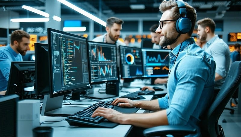 Team of IT professionals working on computers